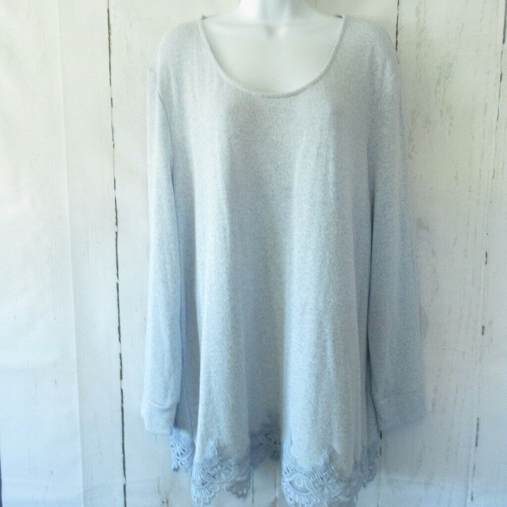 Soft Surroundings Light Blue Scoop Neck Sweater with Lace Hem